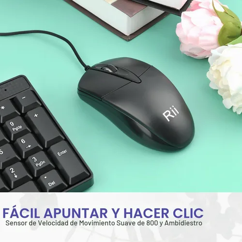 Vista 5 de Rii RK203 - Juego combinado de teclado y teclado básico con cable USB de tamaño ultra completo con teclado con teclado numérico para computadora