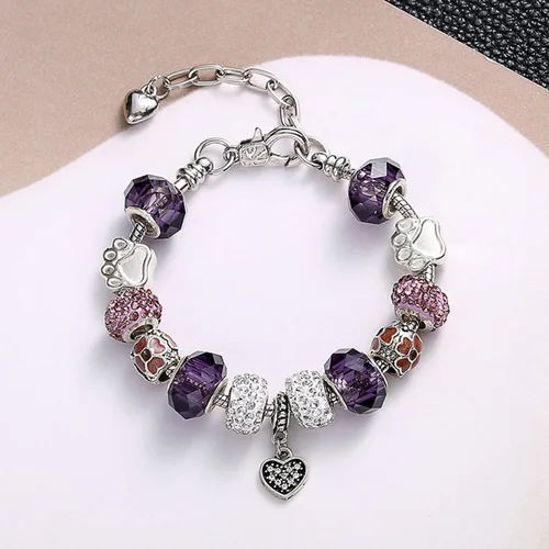 Vista 2 de Muerdou - Pulsera con dijes de mariposa y flor y cuentas de cristal de Murano para niñas y mujeres