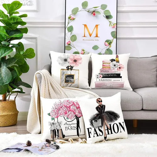 Vista 2 de Juego de 4 fundas de almohada de 18 x 18 pulgadas, bonitas fundas de almohada decorativas a la moda, fundas de almohada para cama, sofá, fundas