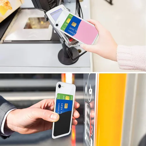 Vista 2 de Senose Soporte para tarjetas de teléfono, billetera para teléfono con doble bolsillo para la parte posterior del teléfono celular de silicona