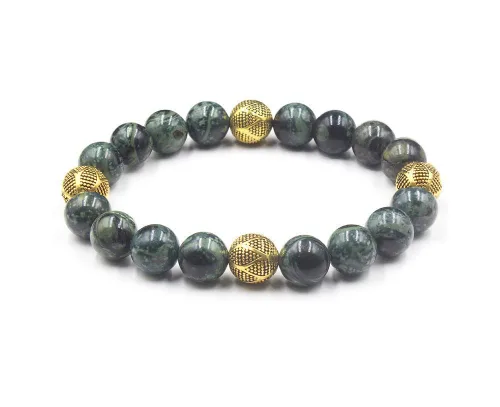Vista 8 de Dark Green Jade and Gold Beads Bracelet, Jade Bracelet, Men's Jade Bracelet