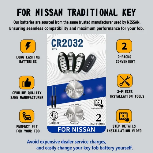 Vista 3 de Batería de repuesto para llavero Nissan CR2032 (paquete de 2)