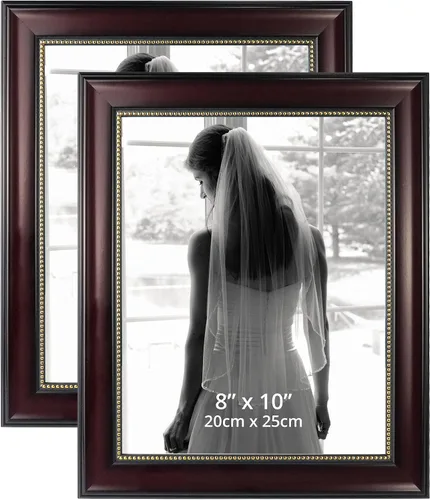 Vista 15 de GraduationMall Marcos de fotos de 4 x 6, vidrio real, fotos para pared o mesa, color negro con cuentas plateadas, paquete de 2