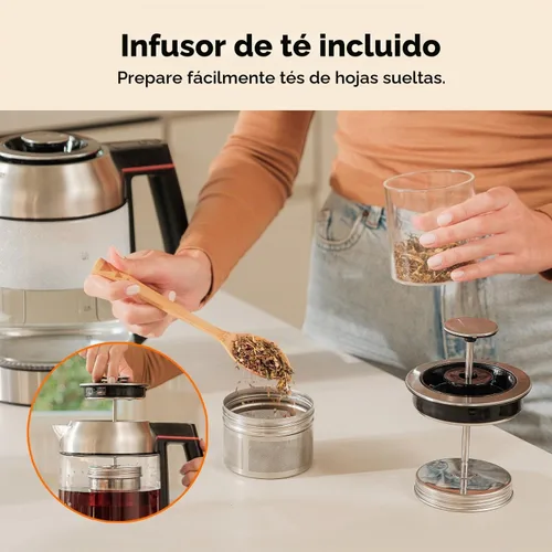 Vista 3 de CUCKOO Hervidor de té eléctrico con infusor, hervidor eléctrico de vidrio con control de múltiples temperaturas, luces LED fáciles de leer, olla