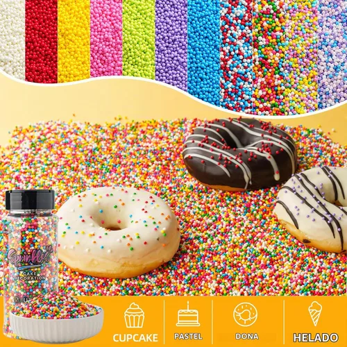 Vista 6 de Pastel Nonpareils Sprinkles, Sujoygar 4oz Edible Colored Cake Sprinkles Double-opening Design, 2mm Edible Dot Sprinkles for Cupcake Toppers Baking