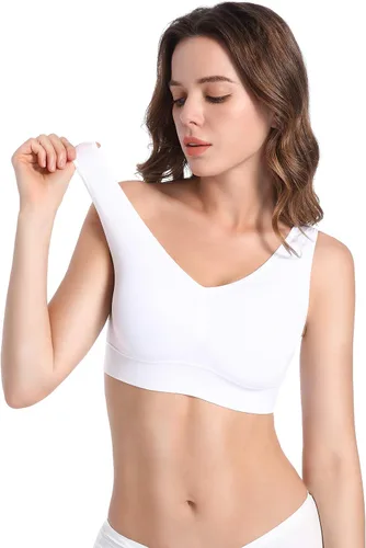 Vista 2 de Paquete de 3 brasieres sin varillas para mujer sin costuras brasier deportivo de bajo impacto para yoga dormir diario con almohadillas extraíbles