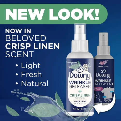 Vista 3 de Downy Spray Quita Arrugas Tamaño de Viaje, Fórmula Todo en Uno, Elimina Arrugas, Estática y Olores, Aroma Fresco y Ligero, 3 Onzas Líquidas, Paquete