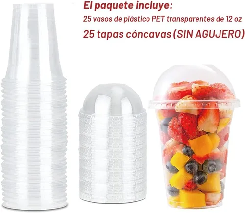 Vista 4 de Vasos de plástico transparente de 12 onzas con tapas de cúpula, tazas de postre con tapas (25 juegos), vasos desechables para fiestas de PET
