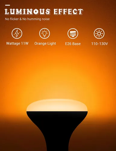 Vista 4 de JandCase BR30 Bombillas de Halloween, Bombillas de inundación naranja de Halloween con base E26 para interiores, Bombillas de inundación naranja