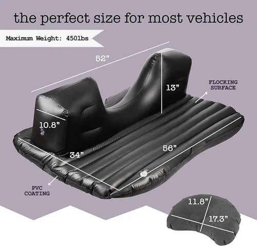 Vista 2 de ZONETECH IZone Tech - Colchón inflable de viaje para automóvil, asiento trasero, cama de campamento con 2 almohadas y kit de bomba universal