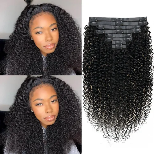 Vista 79 de Extensiones de cabello humano real rizado con clip, 4/27/4, ombré, rizado con clip, para mujer, 3C y 4A (12 pulgadas, #4/27/4)
