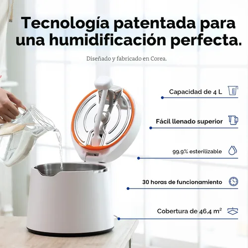 Vista 2 de Carepod One - Humidificador de Acero Inoxidable para Habitación Grande, Silencioso y Seguro para Bebé, Solo 3 Partes Lavables y Fácil de Limpiar