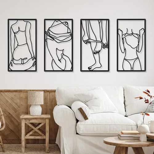 Vista 7 de Cindeer 4 piezas de arte de pared de metal minimalista abstracto para mujer, línea de arte de pared, dibujo de líneas de metal, arte colgante