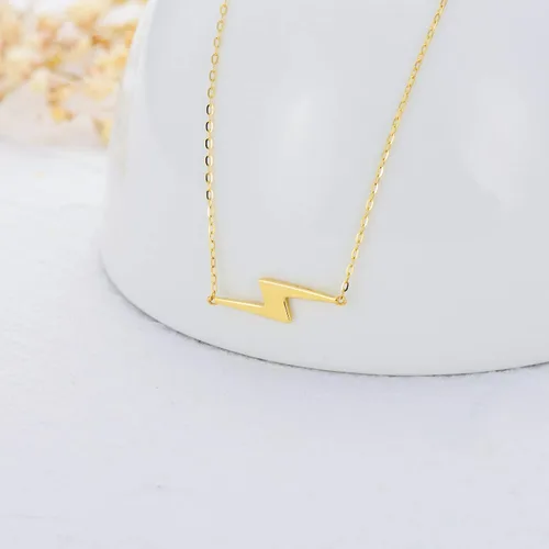 Vista 4 de Collar Lightning Bolt con dije de oro macizo de 14 quilates para mujer, 16 pulgadas, Oro, Sin gemas.