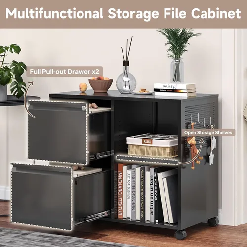 Vista 6 de Archivador de 2 cajones para oficina en casa, archivadores rodantes con cerradura, caninete de metal para debajo del escritorio con ruedas para A4