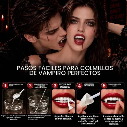 Vista 9 de Colmillos de dientes de vampiro, colmillos de vampiro realistas Blanco cálido clásico