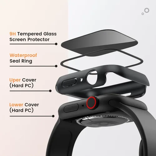 Vista 8 de Goton Estuche de Privacidad Resistente al Agua para Apple Watch Protector de Pantalla, Película de Vidrio Templado Anti-Espía Funda de PC Rígida