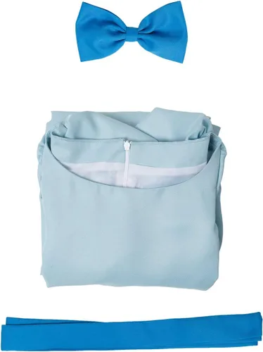 Vista 5 de Vestido azul para niños, disfraz de cosplay para niñas, vestido de princesa, vestido de verano, falda azul, cinturón, lazo, traje de Halloween