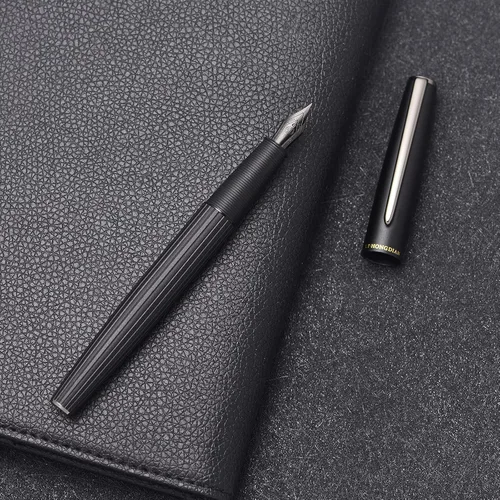 Vista 4 de Hongdian A3 - Juego de estuche de pluma estilográfica de aluminio negro mate, diseño de lujo, instrumento de escritura suave con convertidor