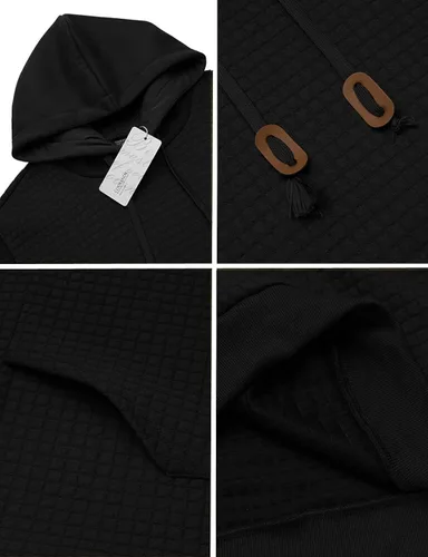 Vista 5 de COOFANDY Sudadera con capucha para hombre, de manga larga, a la moda, para gimnasio, atlética, a cuadros, jacquard, con bolsillo