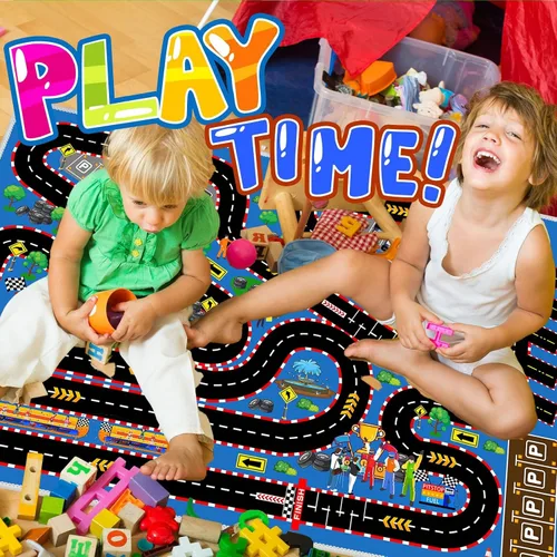 Vista 5 de Alfombra de coche para niños para autos de juguete, alfombra de pista de carreras, alfombra de carretera para sala de juegos, aula, habitación