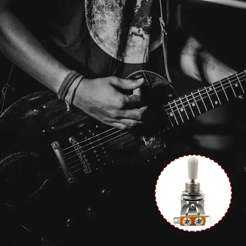 Vista 5 de SAPHUE Interruptor de palanca de 3 vías para guitarra de 3 vías, corto, recto, blanco perla, parte superior cromada, pomos cromados para Gibon