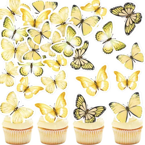 Vista 21 de 38 bolas de oro rosa para decoración de tartas, flores artificiales rosadas, decoraciones de pasteles de mariposa para decoración de pasteles