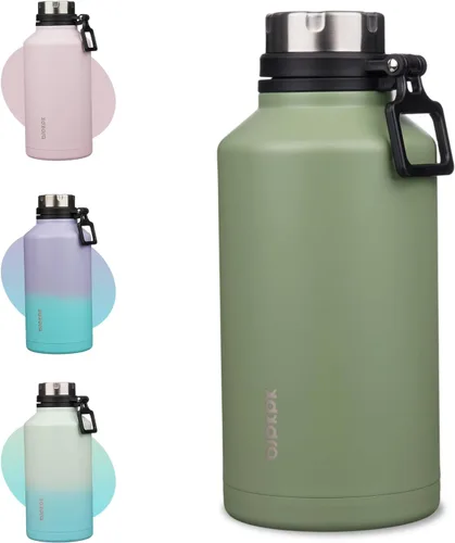 Vista 28 de BJPKPK Botella de agua aislada de 24 onzas con asa, sin BPA, botella térmica de viaje de acero inoxidable reutilizable, botella de agua grande, Negro