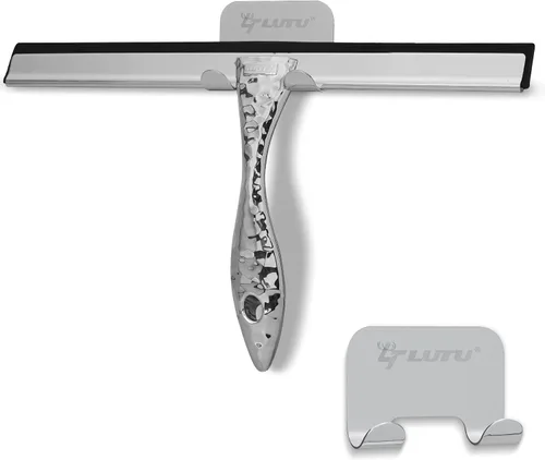 Vista 10 de Escobilla de ducha de silicona multiusos para puerta de cristal de ducha, con 2 ganchos y mini escobilla rosa, para vidrio de baño, automóvil, pared