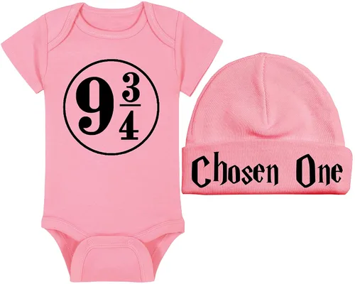 Vista 33 de Sombrero de bebé Wizard - Chosen One (tela negra - diseño dorado)