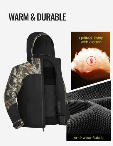 Vista 4 de TIDEWE Chaquetas térmicas para hombre con batería, chaquetas de trabajo aislantes de 6.35 oz, abrigo resistente al agua (negro, marrón, S-XXXL)