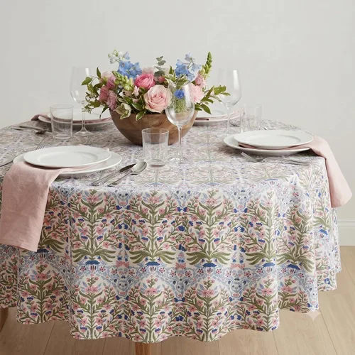 Vista 90 de ATOSII Mantel 100% algodón, Amara, floral, hecho a mano, rectangular, de lino, para cocina, comedor, fiestas, bodas, exteriores, picnics, Pascua
