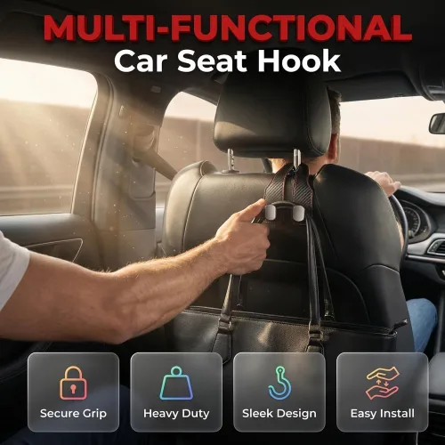 Vista 7 de Ganchos para reposacabezas de asiento de automóvil, soporte de doble gancho Marrón