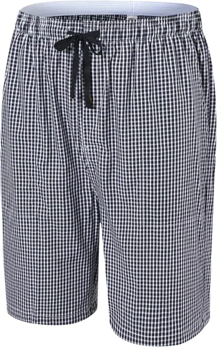 Vista 2 de MoFiz Paquete de 3 pantalones cortos de pijama tejidos de algodón a cuadros para dormir con bragueta de botón