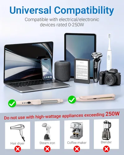 Vista 3 de BESTEK - Adaptador de viaje universal convertidor de voltaje de 100-220 V a 110 V de 250 W con carga USB de 6 A y 4 puertos, 3 tomas de CA