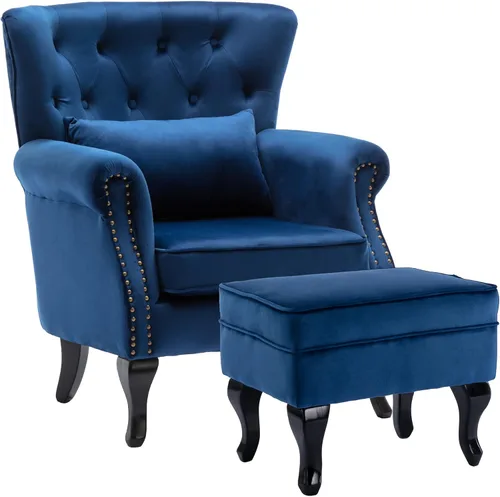 Vista 15 de chairus Silla de Acento Moderna de Mediados de Siglo con Otomana, Cómoda Silla Individual de Sofá de Lino con Botones Capitoné Sillón Orejero