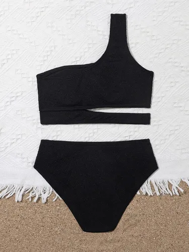 Vista 2 de Cozyease Traje de baño de bikini con corte de un hombro para niña, trajes de baño inalámbricos