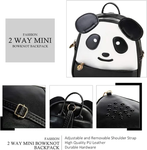 Vista 3 de Mini mochila para niñas pequeñas 3D Animal Casual Daypack PU cuero preescolar convertible bolsa de hombro regalo para niños, Negro -, Mochilas