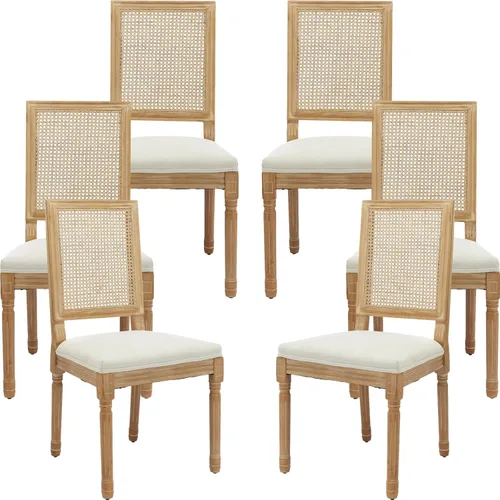 Vista 46 de ODUSE-DAILY Juego de 2 sillas de comedor French Country color beige, sillas de comedor de madera bohemia con respaldo tejido y asiento tapizado