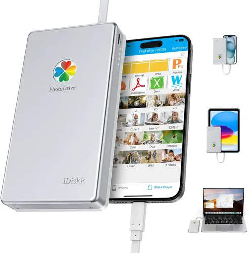Vista 12 de iDiskk Disco duro externo de 500 GB con certificación MFi de Apple, almacenamiento de archivos de fotos y video con un solo clic, compatible