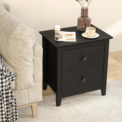 Vista 4 de KOMFOTT Mesita de noche con 2 cajones, mesita de noche de madera, mesa auxiliar moderna para sofá, mesa auxiliar compacta para dormitorio