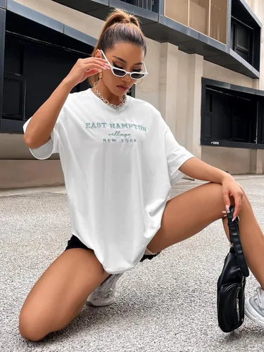 Vista 3 de Verdusa Camiseta de manga corta con estampado de letras para mujer