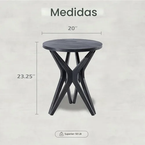 Vista 2 de Pedestal Farmhouse - Mesa auxiliar redonda con base de trípode