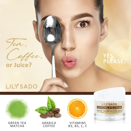 Vista 2 de LILY SADO TEA+C Coffee & Matcha Caffeine Eye Cream - Loción hidratante natural vegana antienvejecimiento con granos de café arábica + té verde