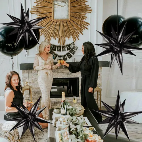Vista 6 de FUNTOOB Globos de estrella negra, globo metálico de papel de aluminio, globos de cono negro, globo con forma de estrella en explosión