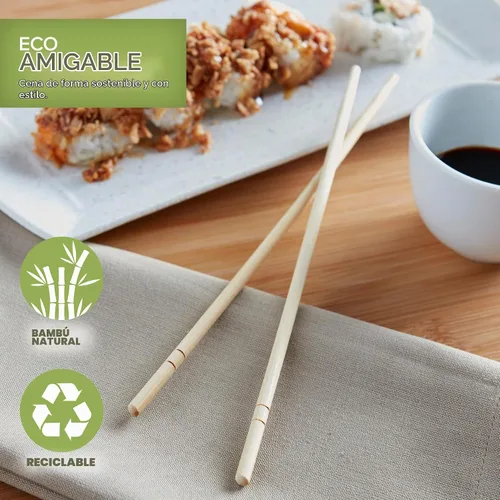 Vista 6 de Stock Your Home Palillos desechables de bambú (50 unidades), palillos separados a granel para sushi, comida china, japonesa y asiática, palillos