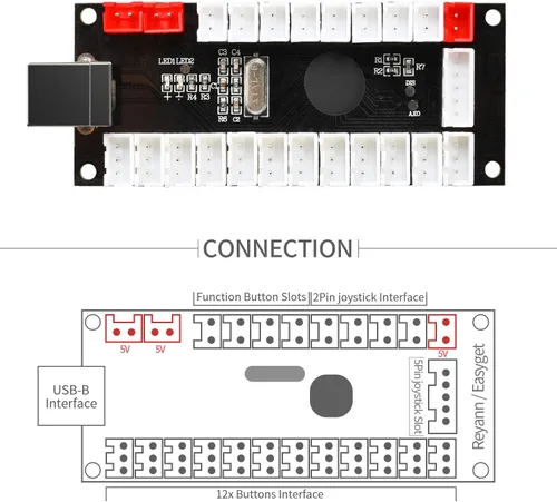 Vista 2 de Hikig - Juego de 2 juegos LED de arcade (2 x codificadores USB, 2 x joysticks de arcade y 20 x botones de arcada para Raspberry Pi y Windows)