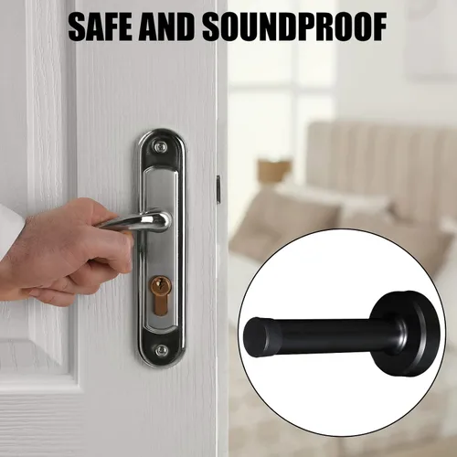 Vista 7 de Funrous Tope de puerta de acero inoxidable 304 resistente de 3.7 pulgadas con puntas de goma, protector de pared montado en la pared para Negro