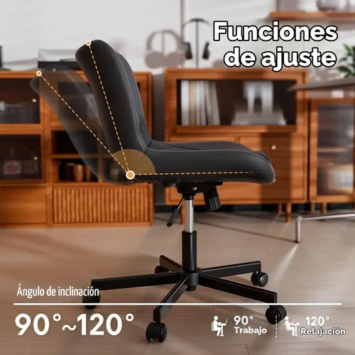 Vista 8 de Silla de Escritorio sin Brazos, Silla de Oficina para el Hogar Moderna sin Brazos, Silla de Computadora Ajustable en Altura y con Movimiento, Silla