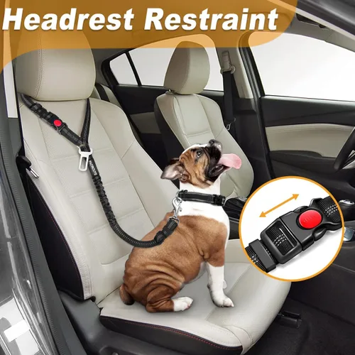 Vista 2 de Juego de 3 piezas de cinturón de seguridad retráctil para perro, cinturón de seguridad ajustable para reposacabezas de vehículo, ajustable